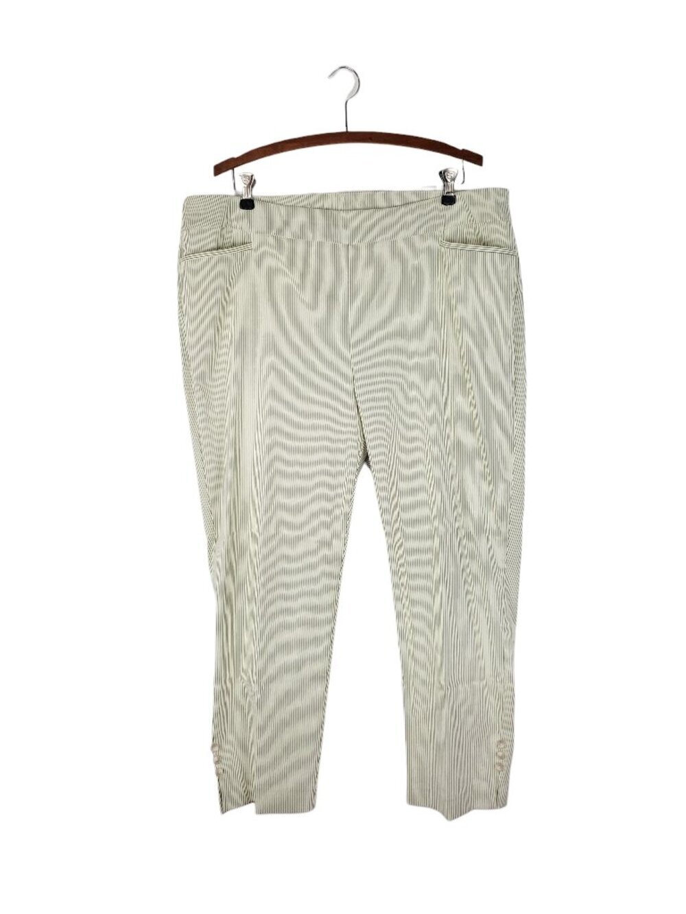 Chicos So Slimming Brigitte Pull On Ankle Button Pants Green Stripe 3.5/US 18